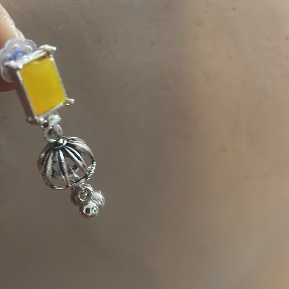 Traditional Royal Bling Bollywood Earrings With rectangular Yellow Stone. - Picture 11 of 11